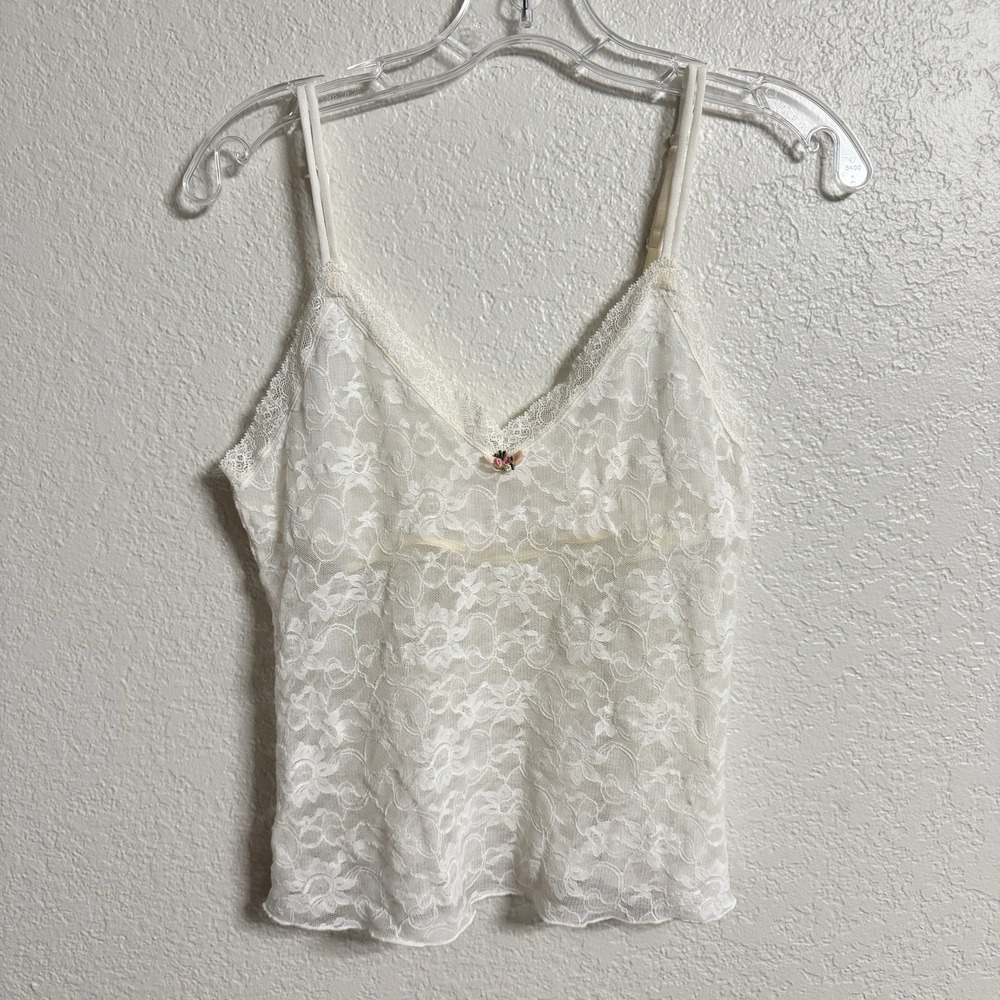 Vintage‎ Victorias Secret Angel Cami Top N Ivory Lace Sheer Y2K Babydoll Fairy